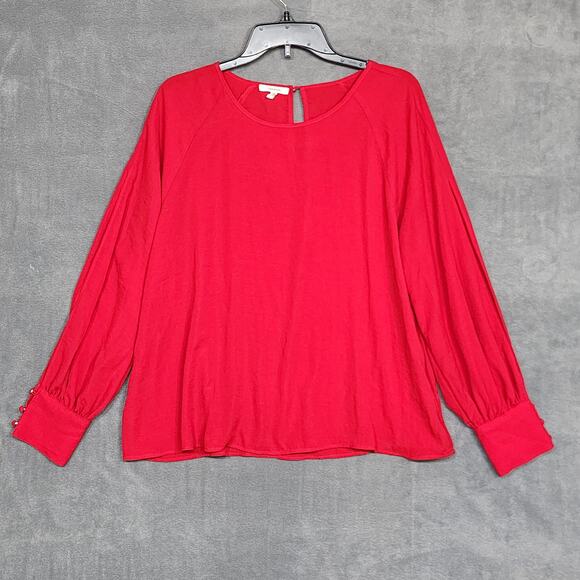 Maurice’s Red Blouse Chiffon Shirt Size Large Slit Sleeve Keyhole Back - Picture 1 of 10